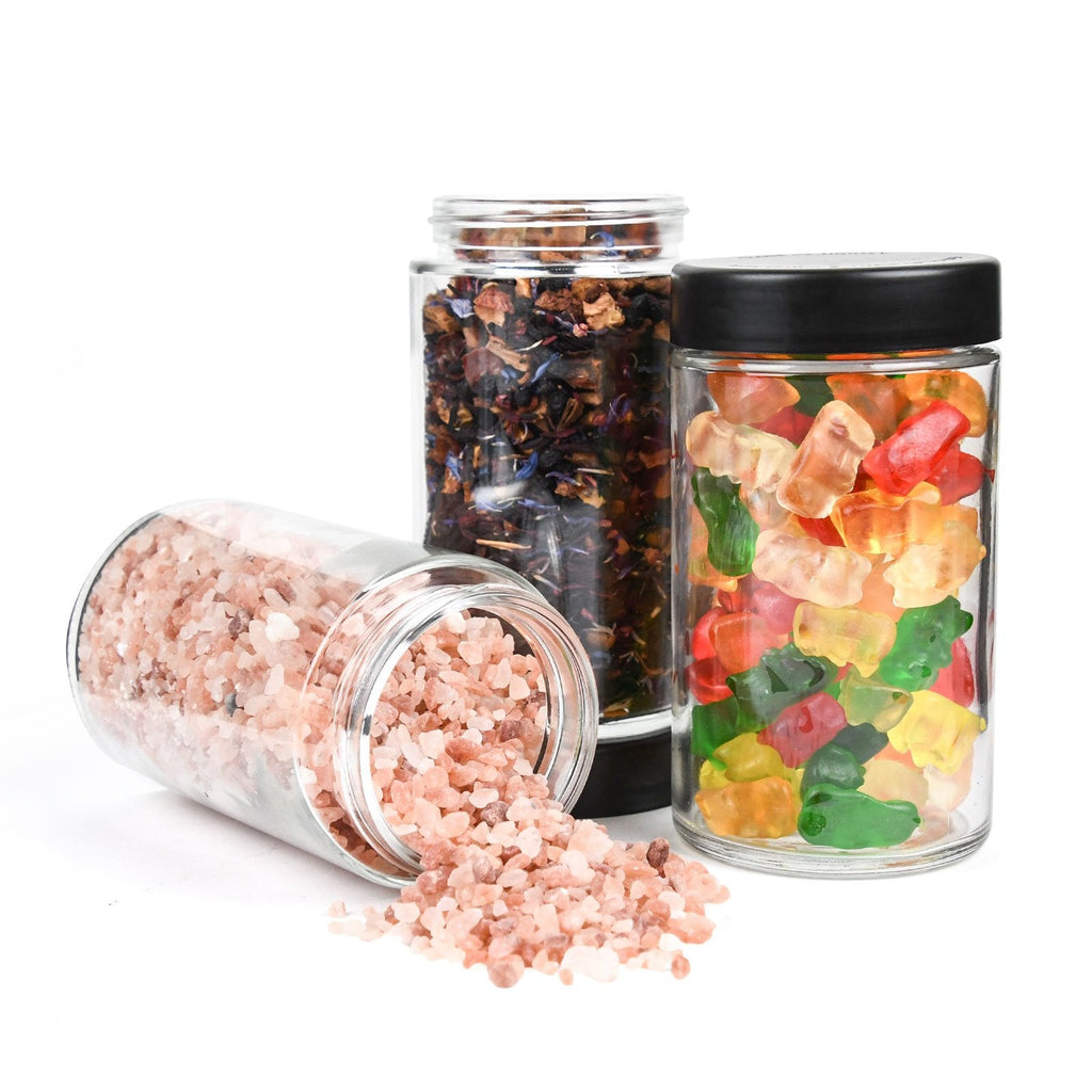 10 oz Child-Resistant Clear Glass Jar with Black Lid — view 8