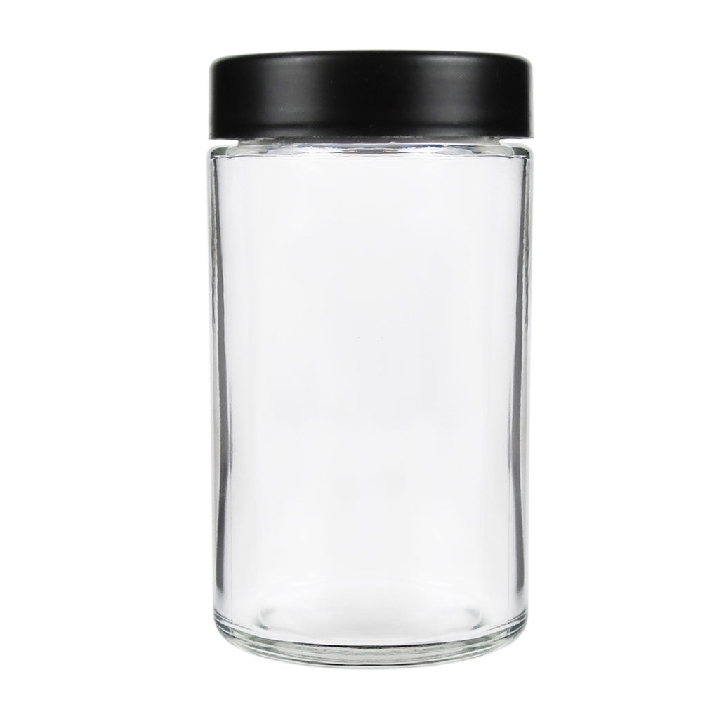 10 oz Child-Resistant Clear Glass Jar with Black Lid