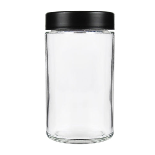 10 oz Child-Resistant Clear Glass Jar with Black Lid