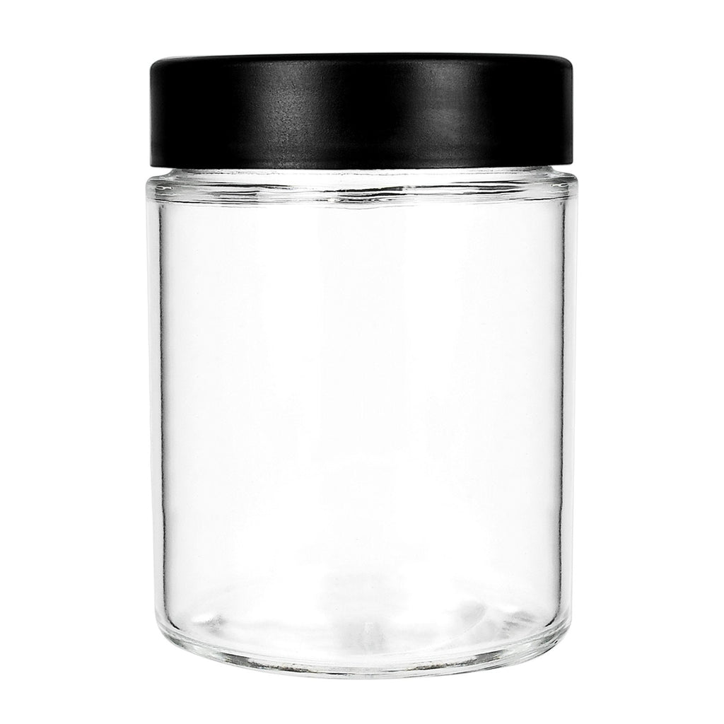 18 oz Child-Resistant Clear Glass Jar with Black Lid