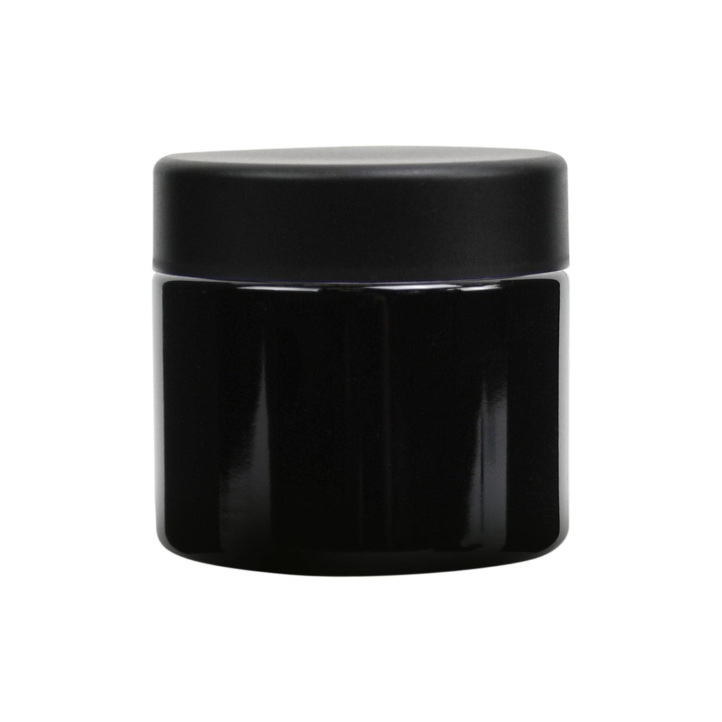 2 oz Child-Resistant Black Glass Jar with Black Lid