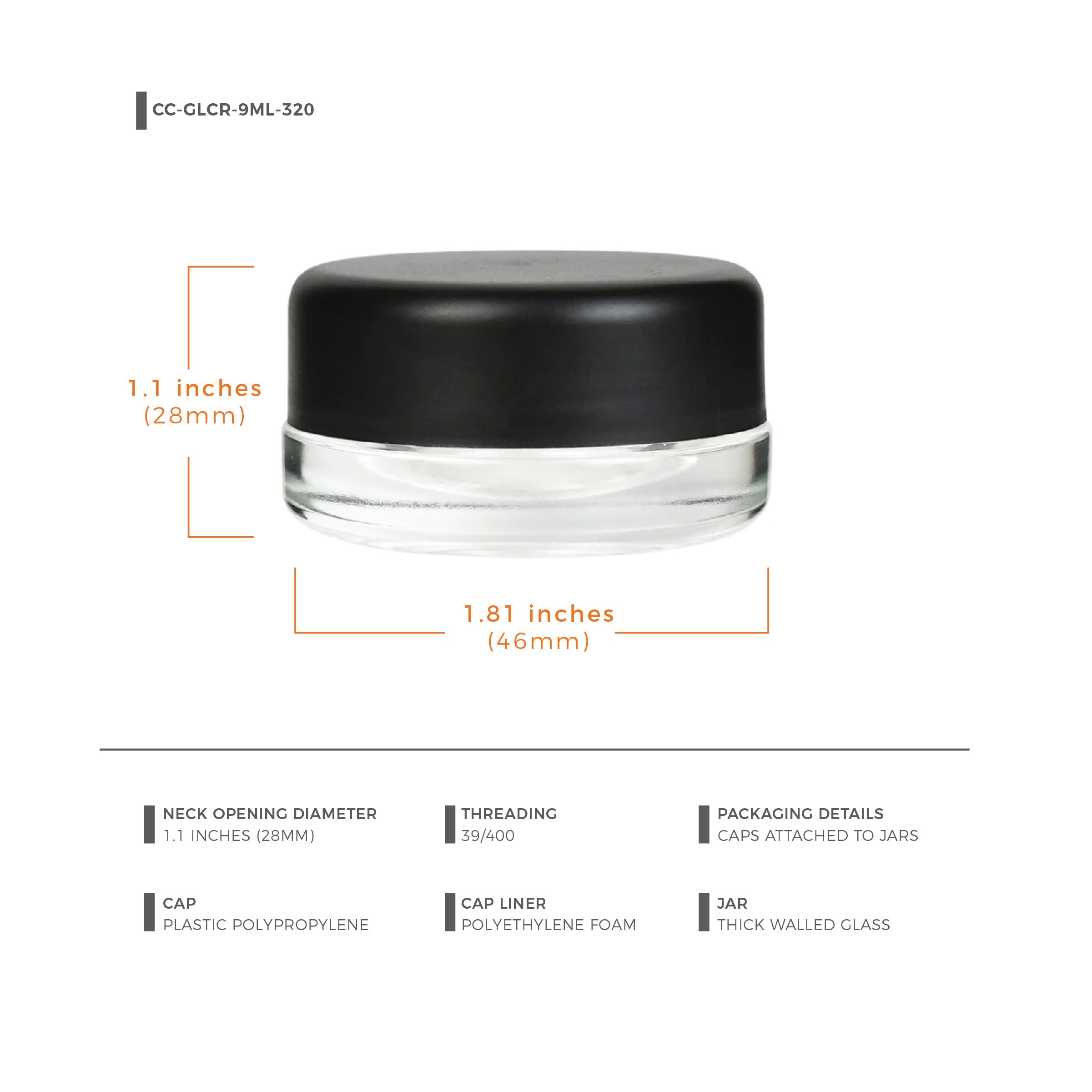 9 ml Child-Resistant Glass Container with Black Lid — Silicone-Lined — view 7