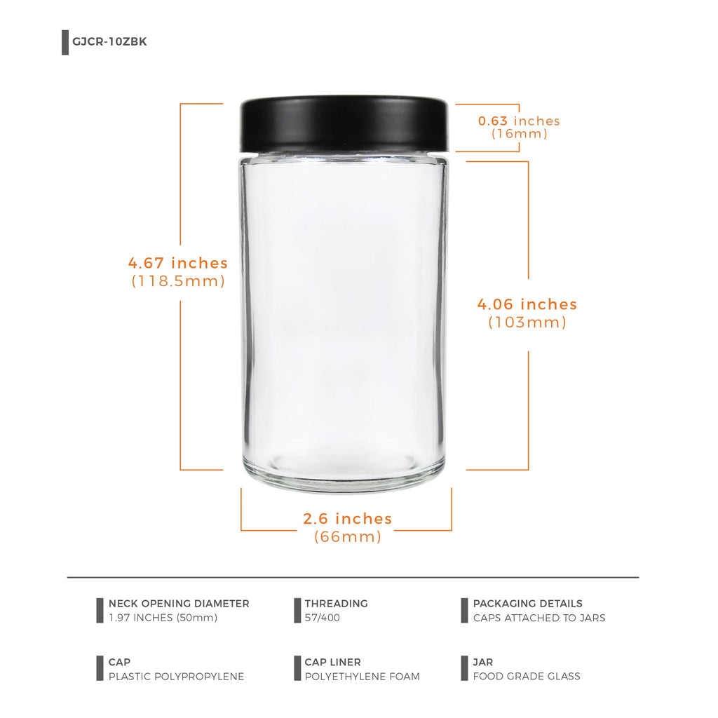 10 oz Child-Resistant Clear Glass Jar with Black Lid — view 10