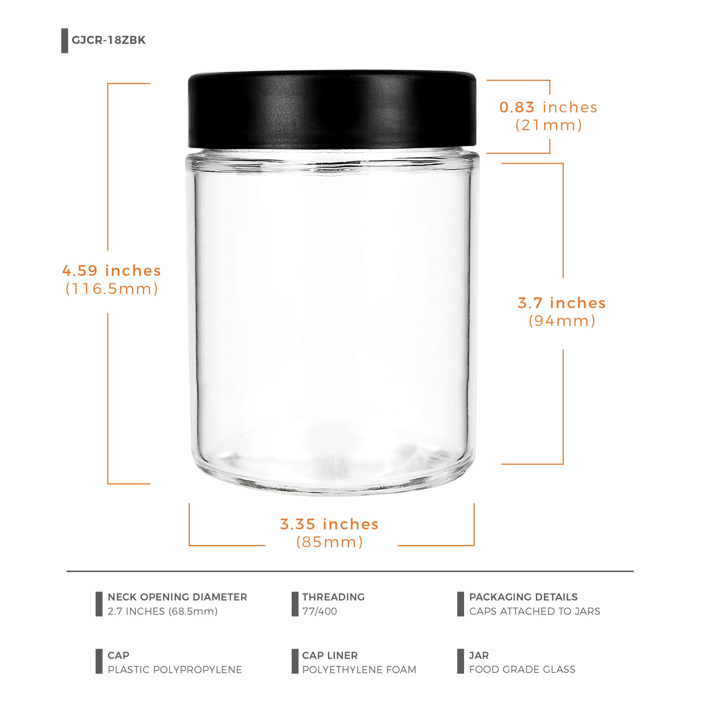 18 oz Child-Resistant Clear Glass Jar with Black Lid — view 11