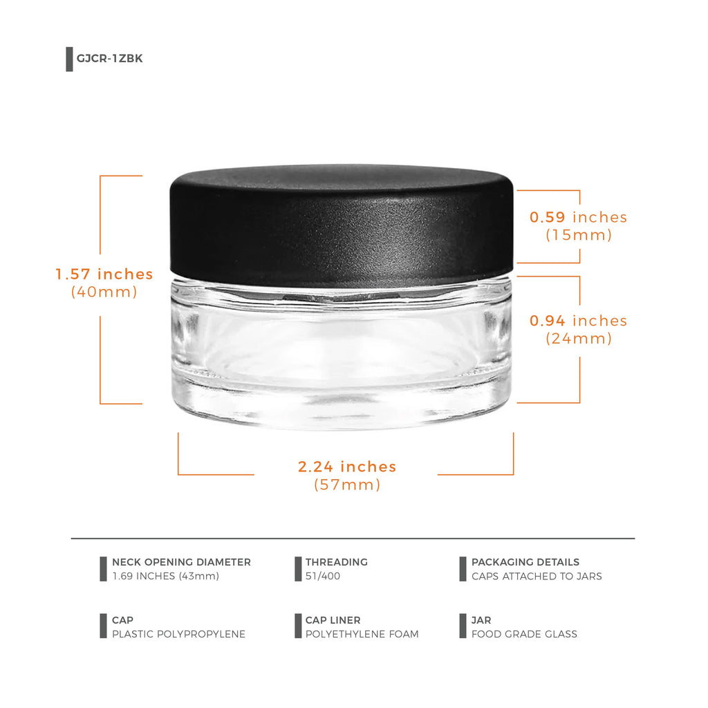 1 oz Child-Resistant Clear Glass Jar with Black Lid — view 10