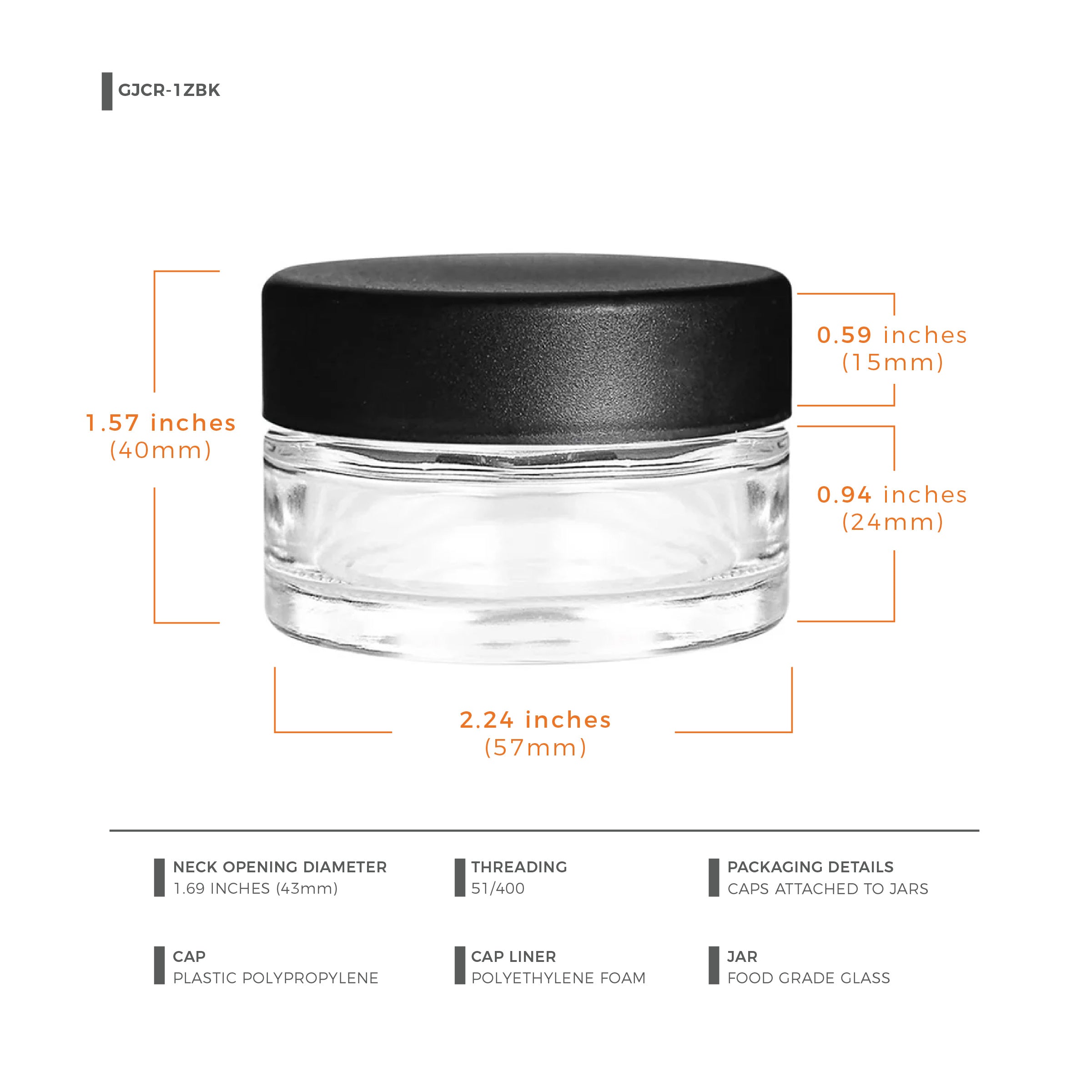 1 oz Child-Resistant Clear Glass Jar with Black Lid — view 10