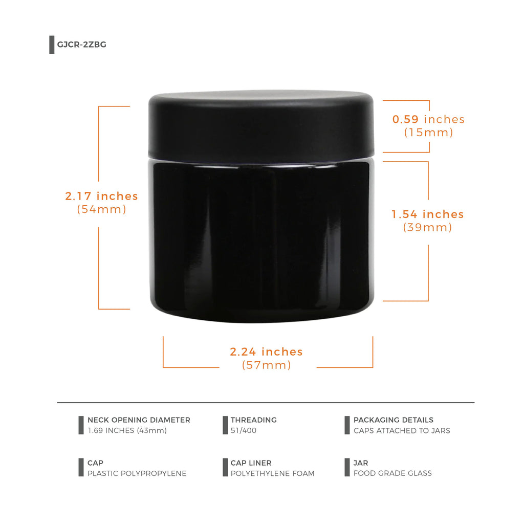 2 oz Child-Resistant Black Glass Jar with Black Lid — view 7