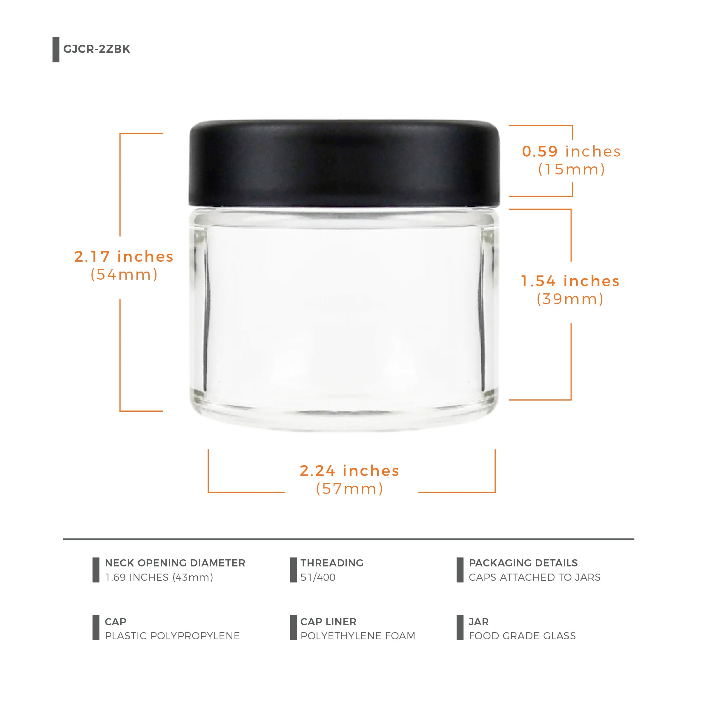2 oz Child-Resistant Clear Glass Jar with Black Lid — view 10