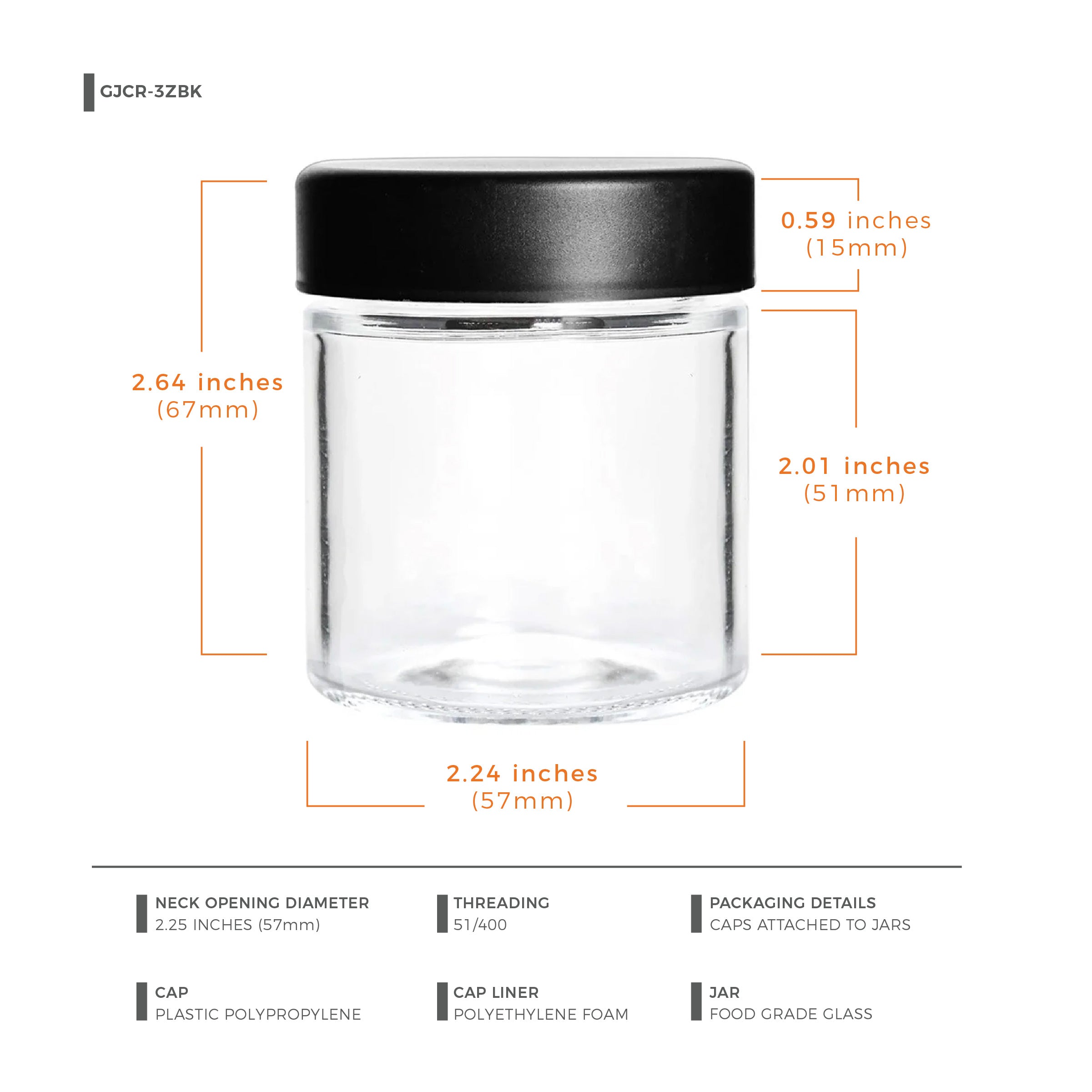 3 oz Child-Resistant Clear Glass Jar with Black Lid — view 9