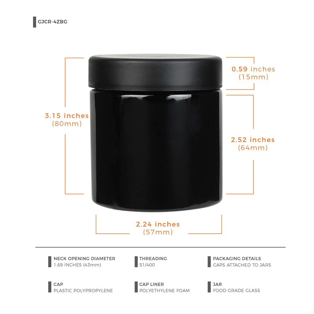 4 oz Child-Resistant Black Glass Jar with Black Lid — view 8