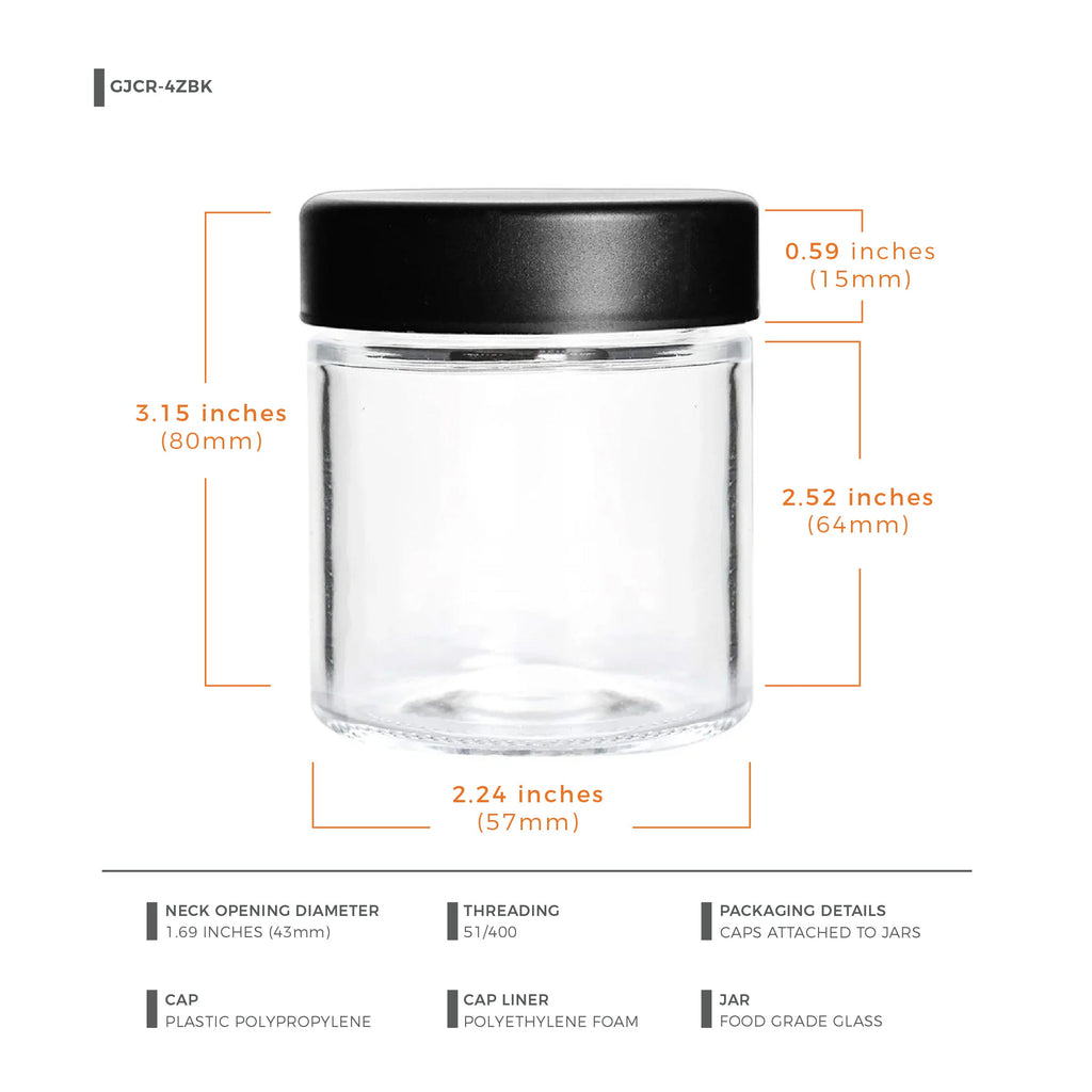 4 oz Child-Resistant Clear Glass Jar with Black Lid — view 11