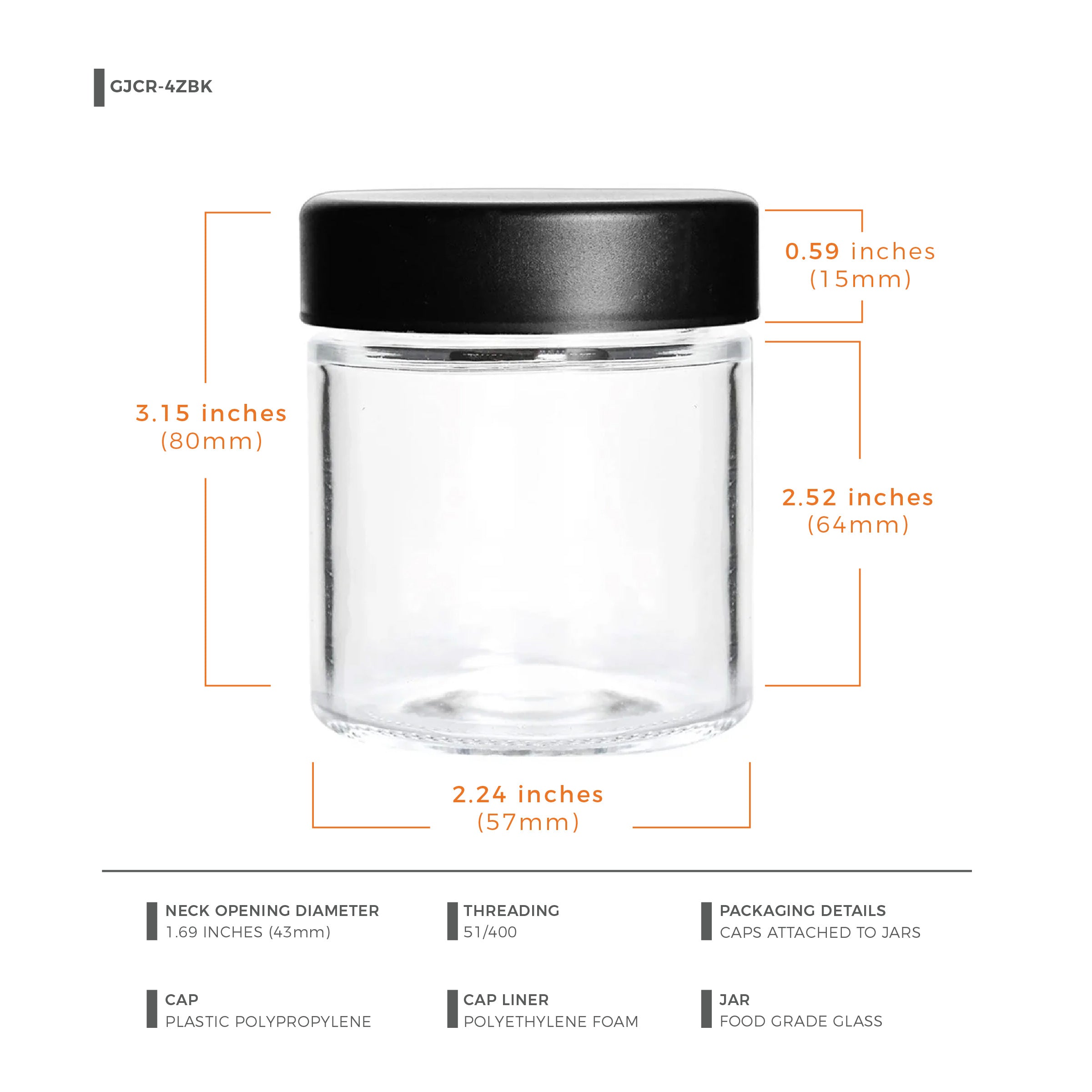 4 oz Child-Resistant Clear Glass Jar with Black Lid — view 11