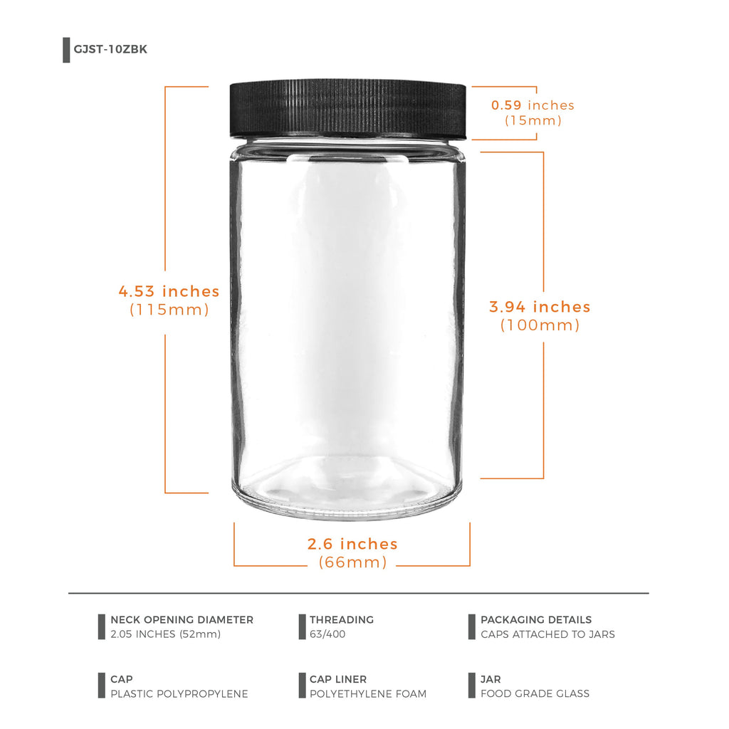 10 oz Clear Glass Jar with Black Lid — view 8
