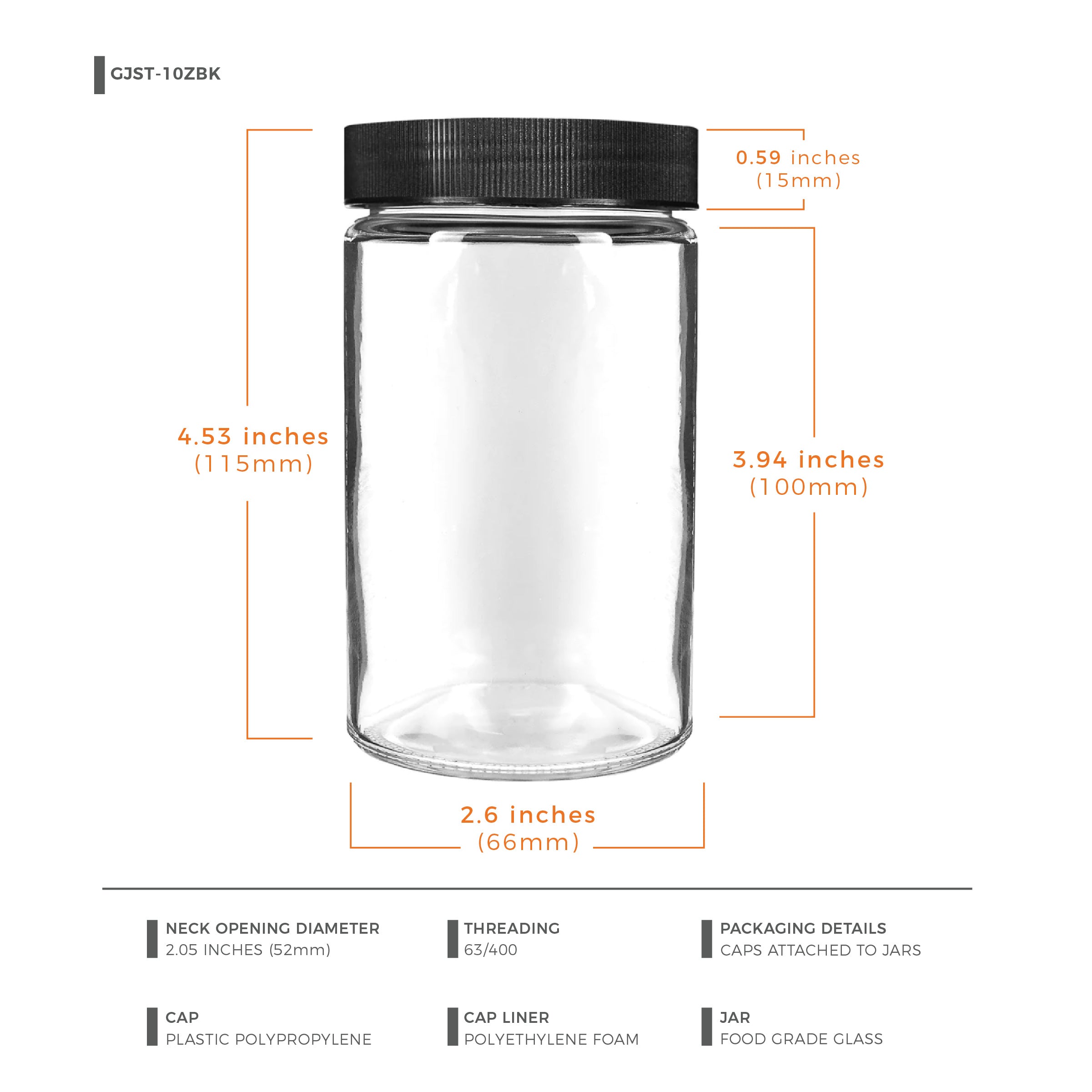 10 oz Clear Glass Jar with Black Lid — view 8