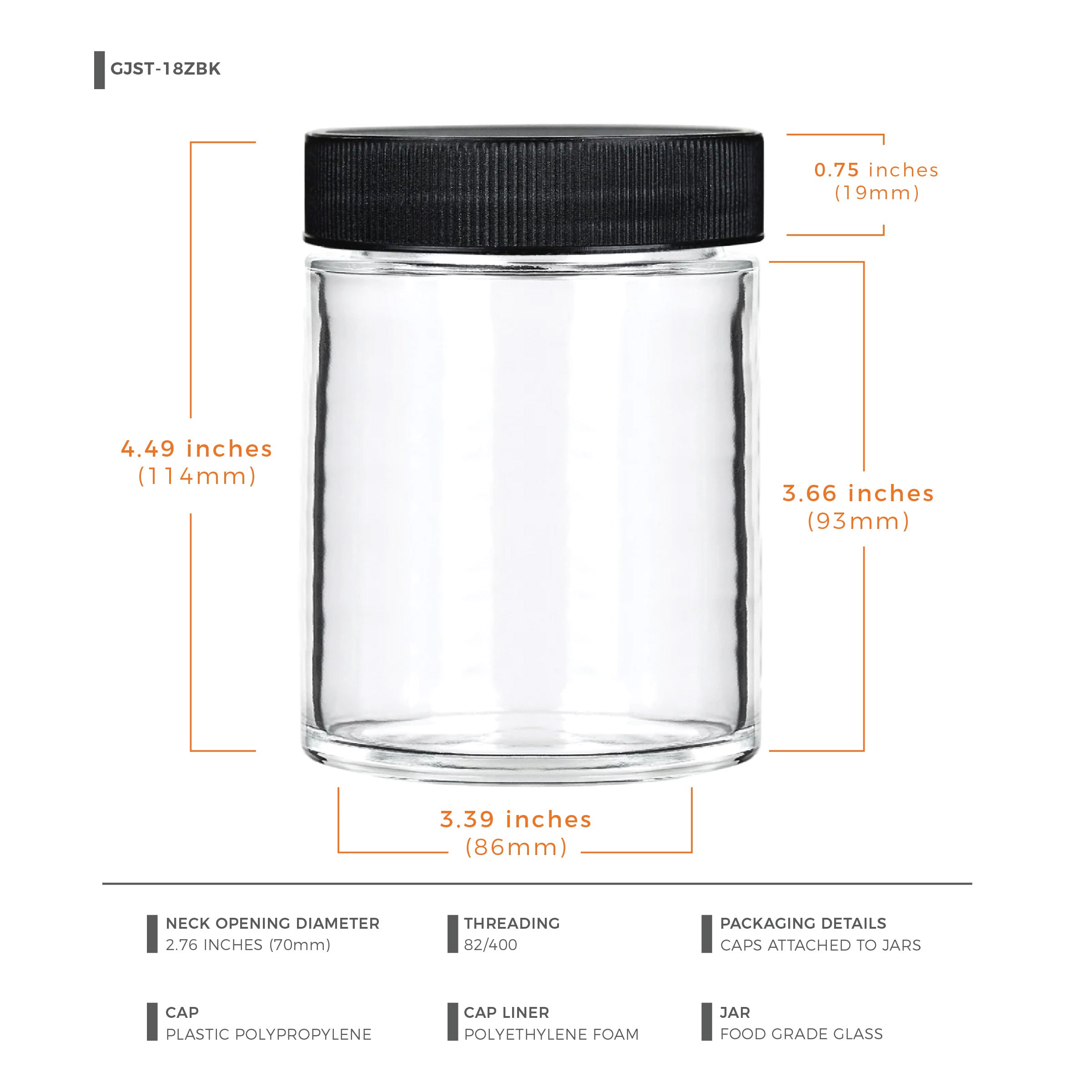 18 oz Clear Glass Jar with Black Lid — view 8