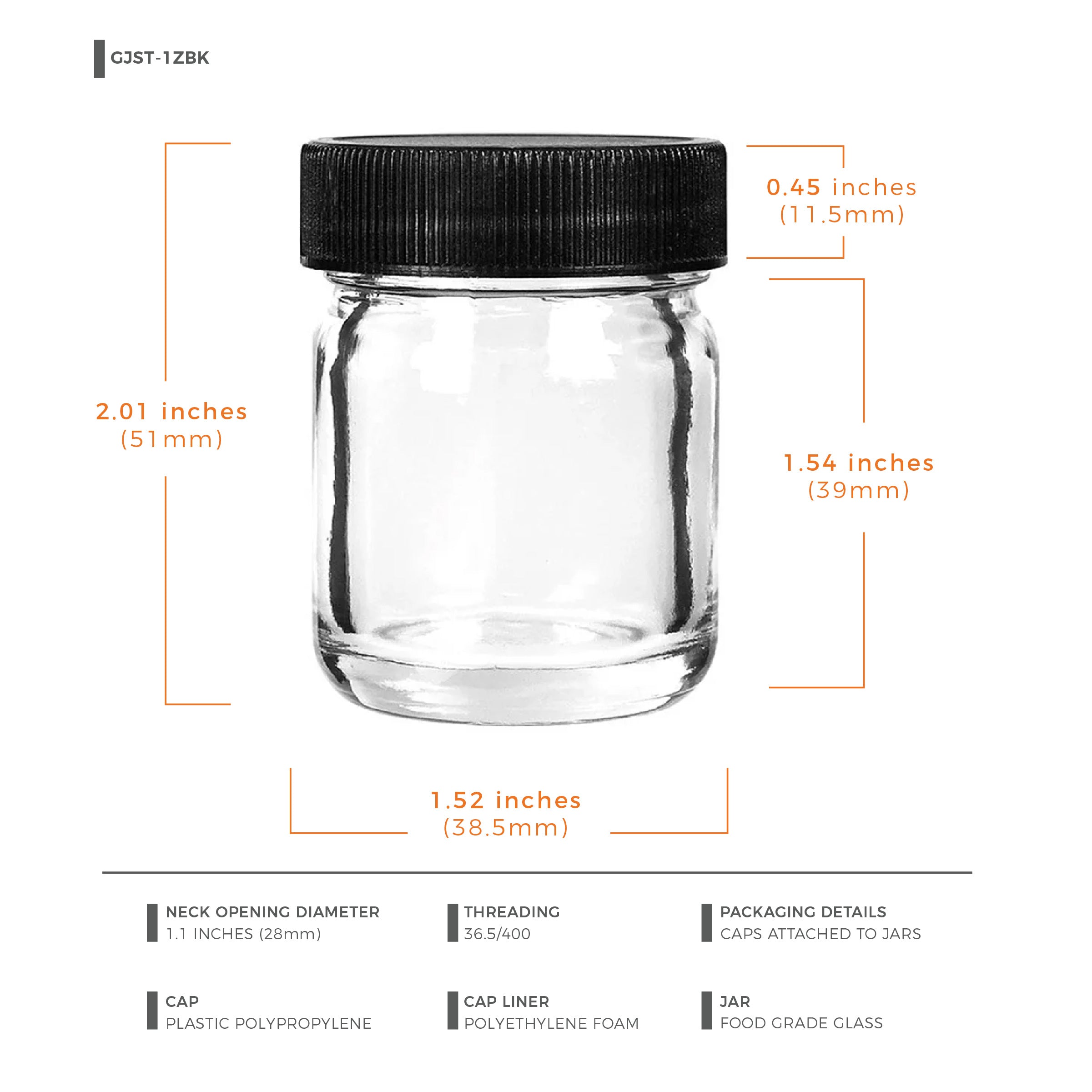 1 oz Clear Glass Jar with Black Lid — view 7