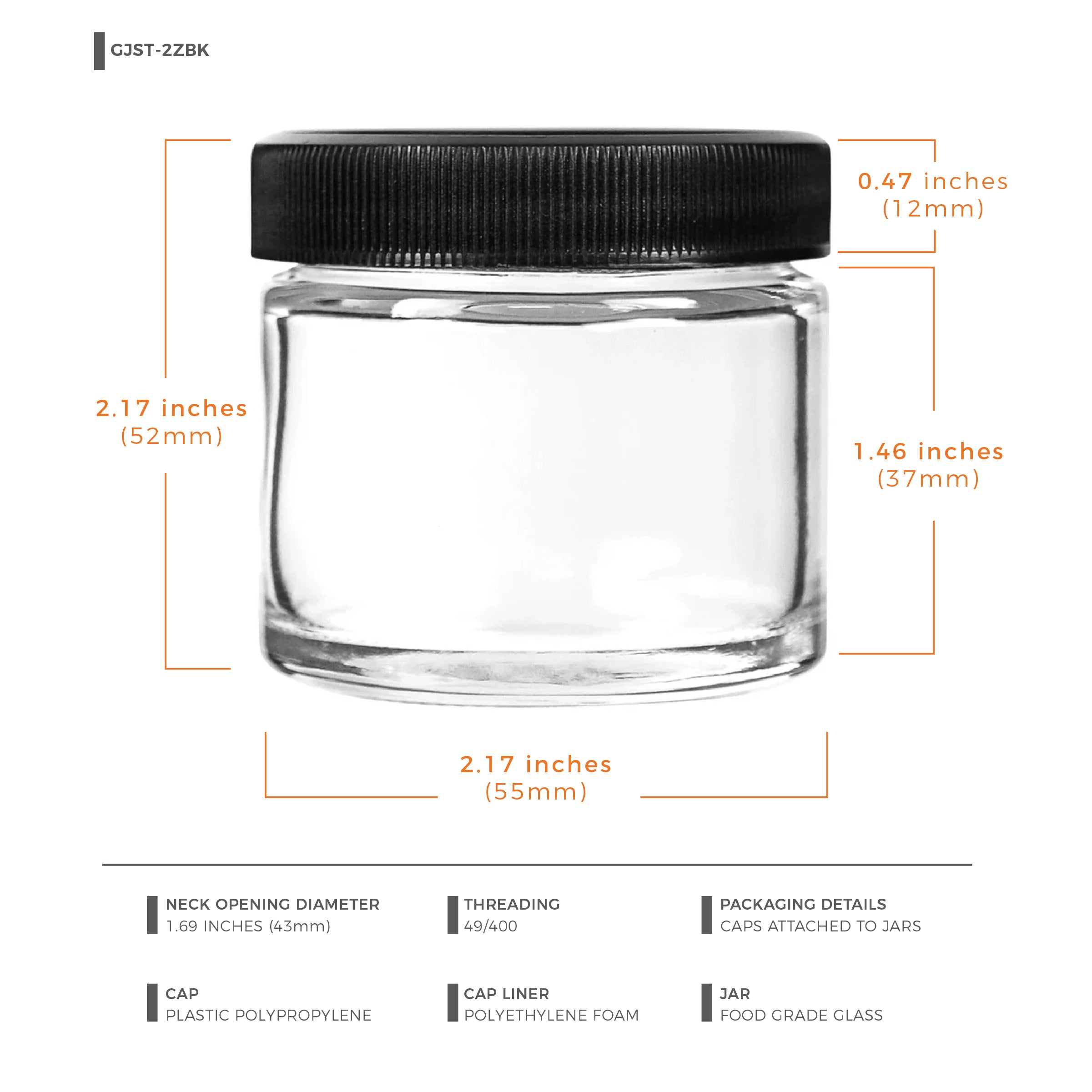 2 oz Clear Glass Jar with Black Lid — view 8