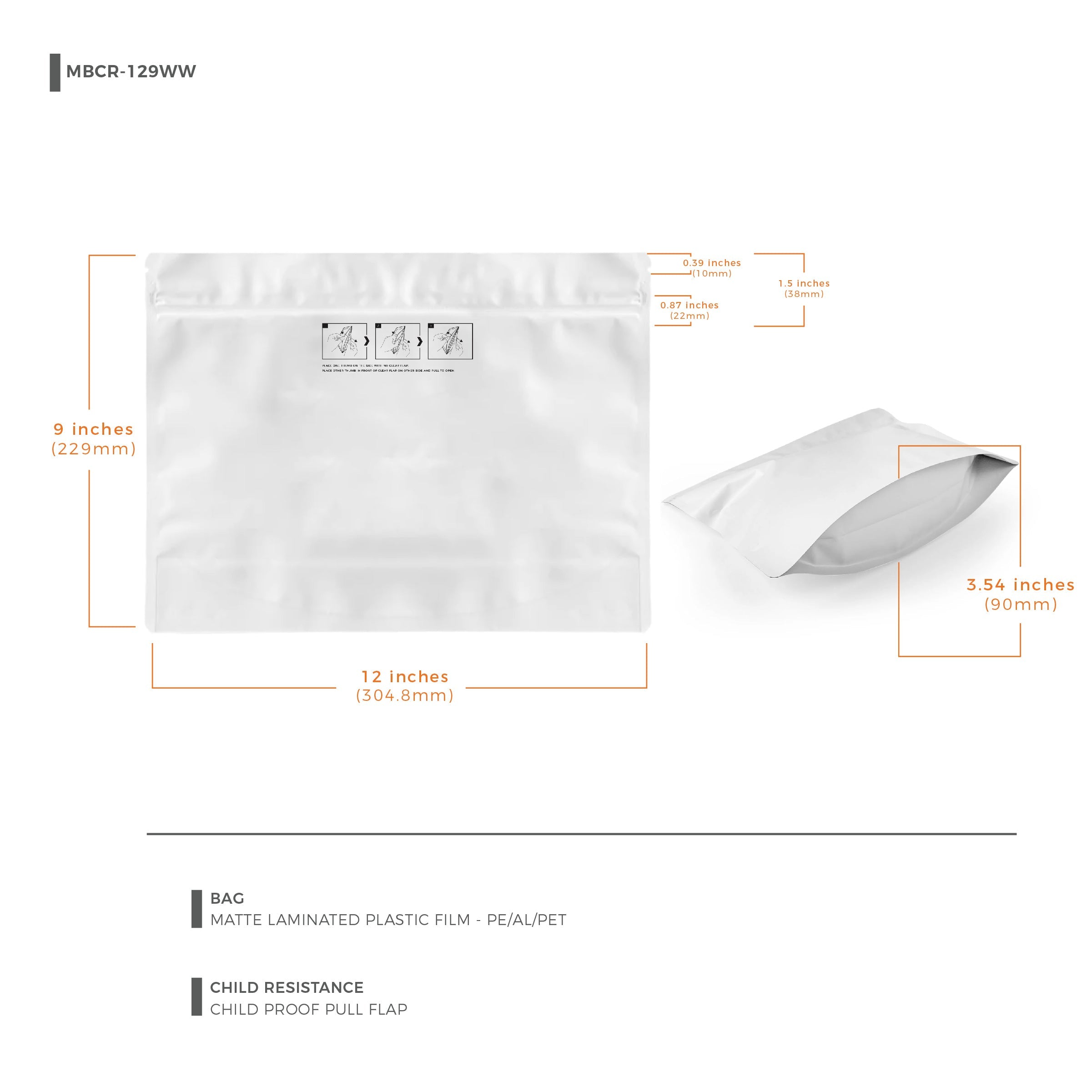 Child-Resistant Resealable Barrier Bag — 12"x9", White — view 10