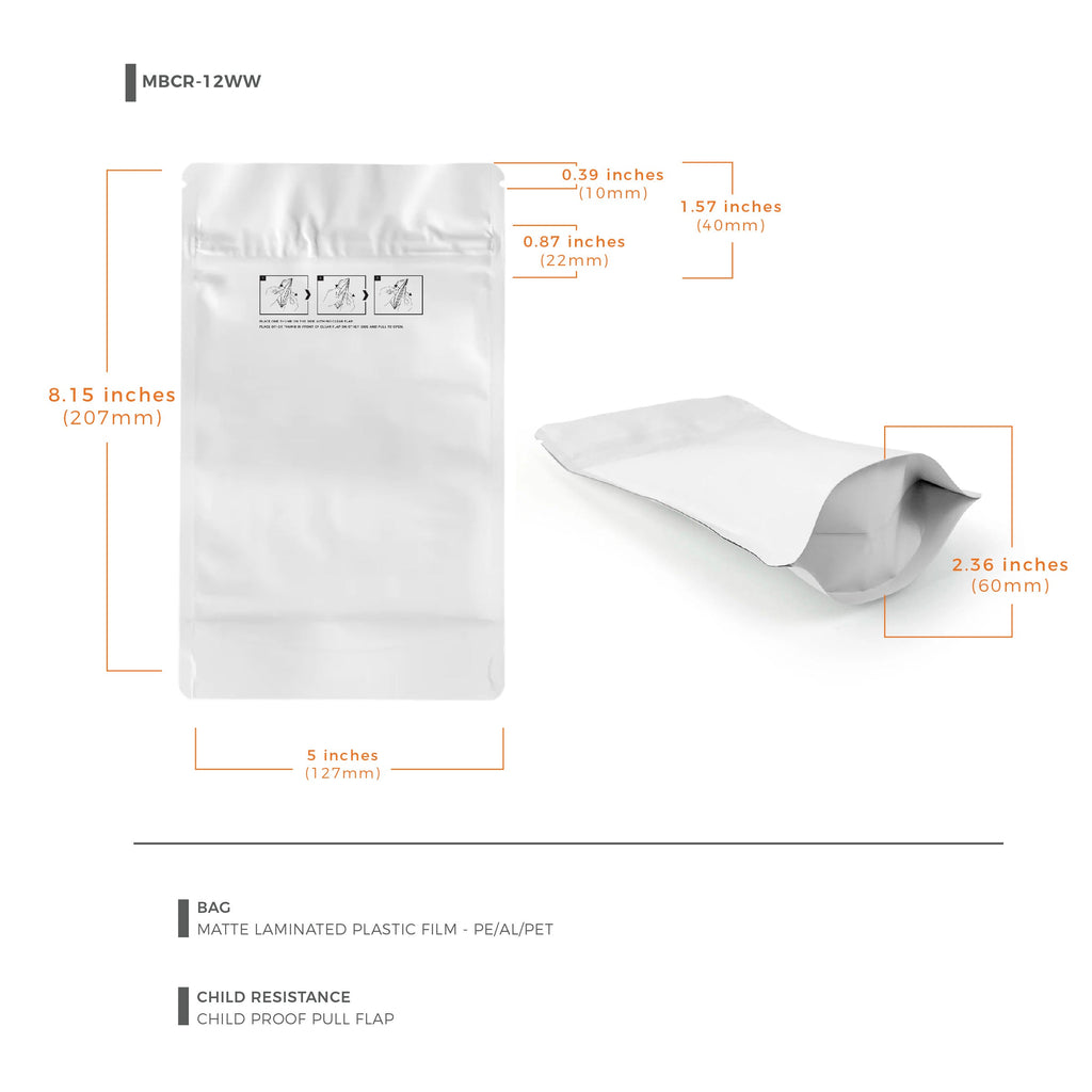 Child-Resistant Resealable Barrier Bag — 5"x8.15"+2.36", White — view 10