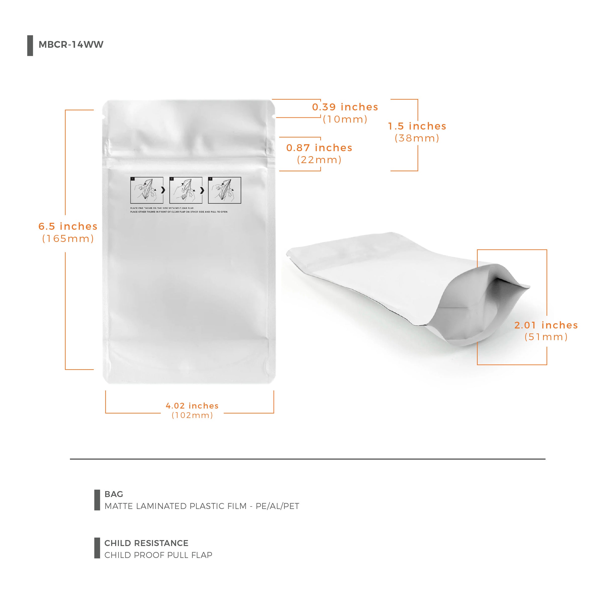 Child-Resistant Resealable Barrier Bag — 4"x6.5"+2", White — view 10