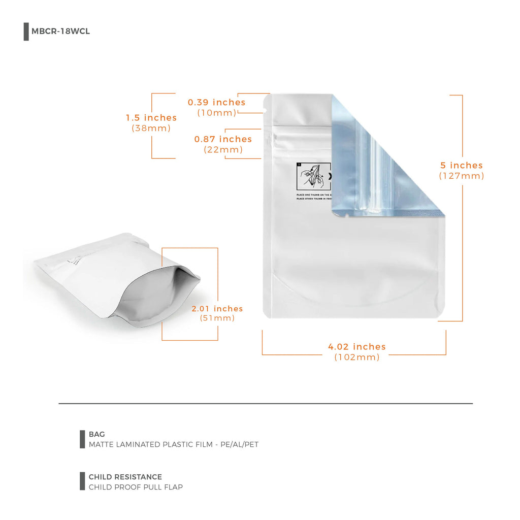 Child-Resistant Resealable Barrier Bag — 4"x5"+2", White — view 10