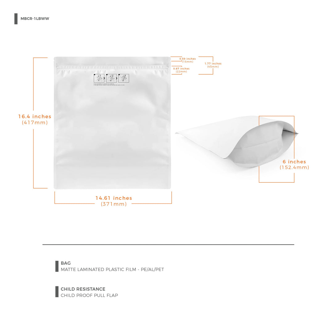Child-Resistant Resealable Barrier Bag — 14.6"x16.4"+4", White — view 10