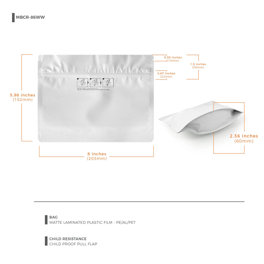 Child-Resistant Resealable Barrier Bag — 8"x6", White — view 10