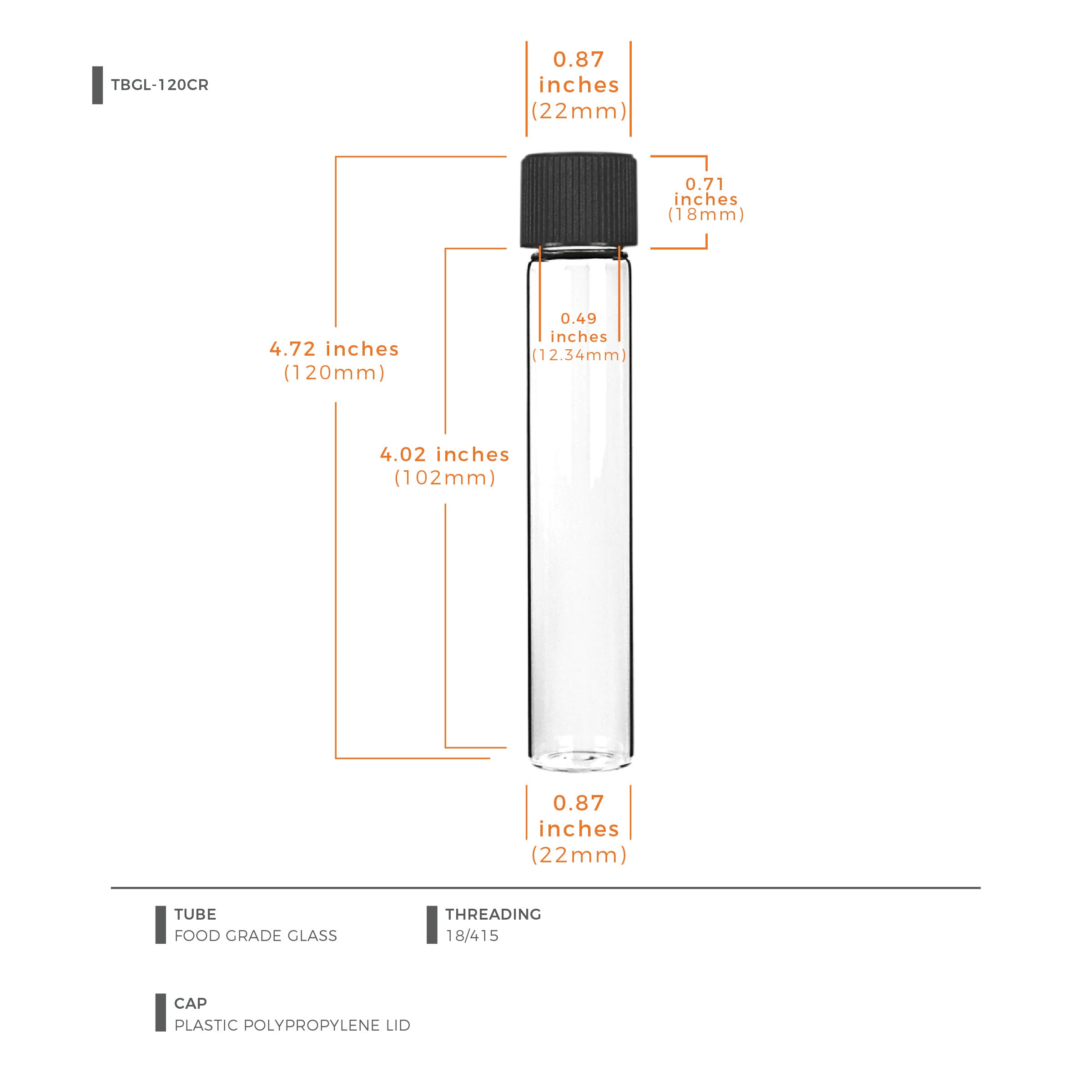 120 mm Child-Resistant Glass Tube with Black Lid — view 5