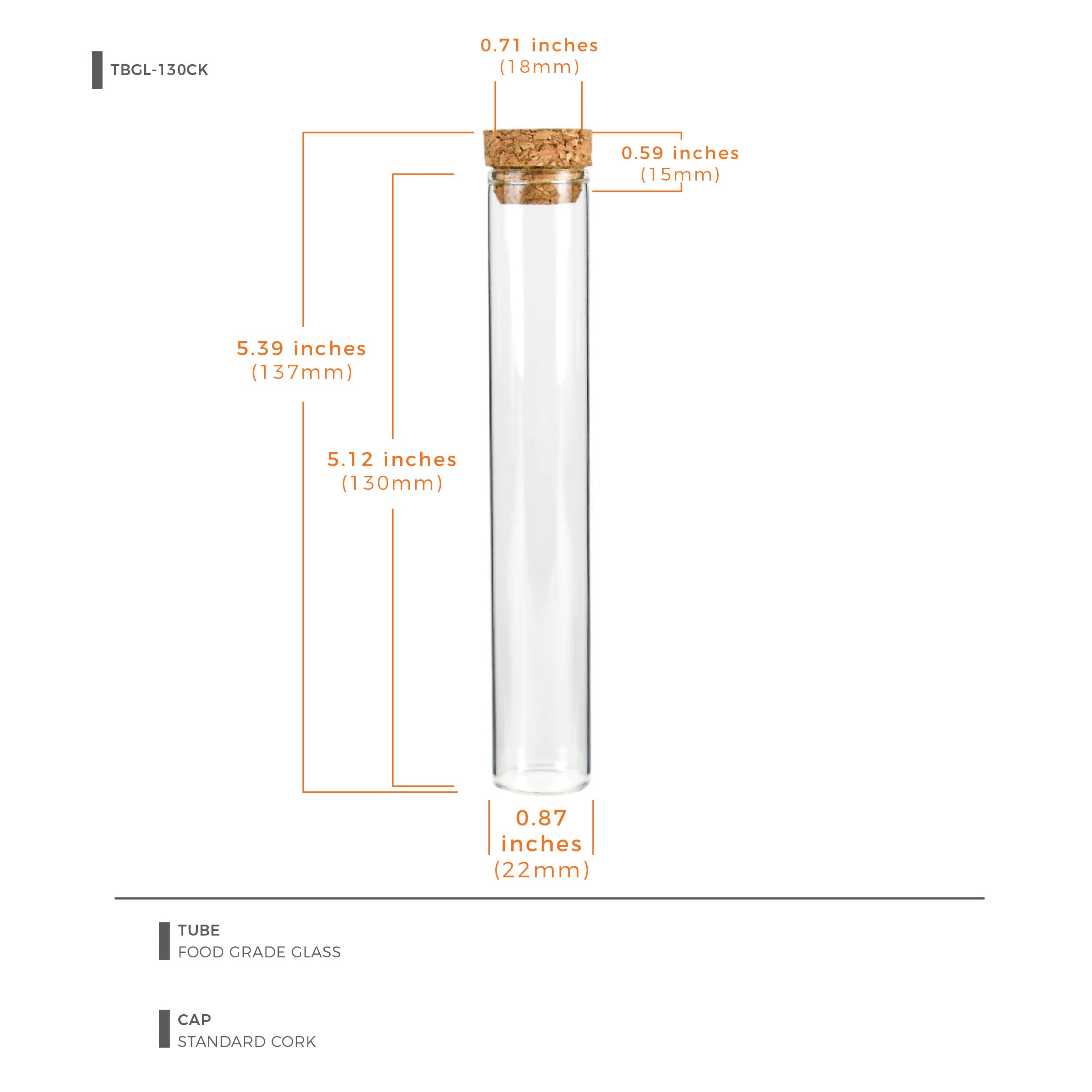 130 mm Glass Tube with Cork Lid — view 4